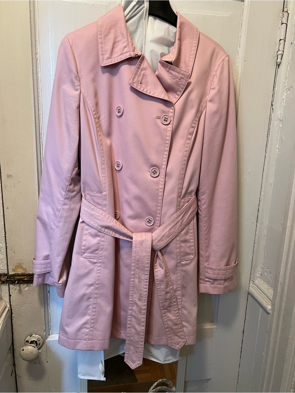 Coach Light Pink Double-Breasted Trench with Tie Belt